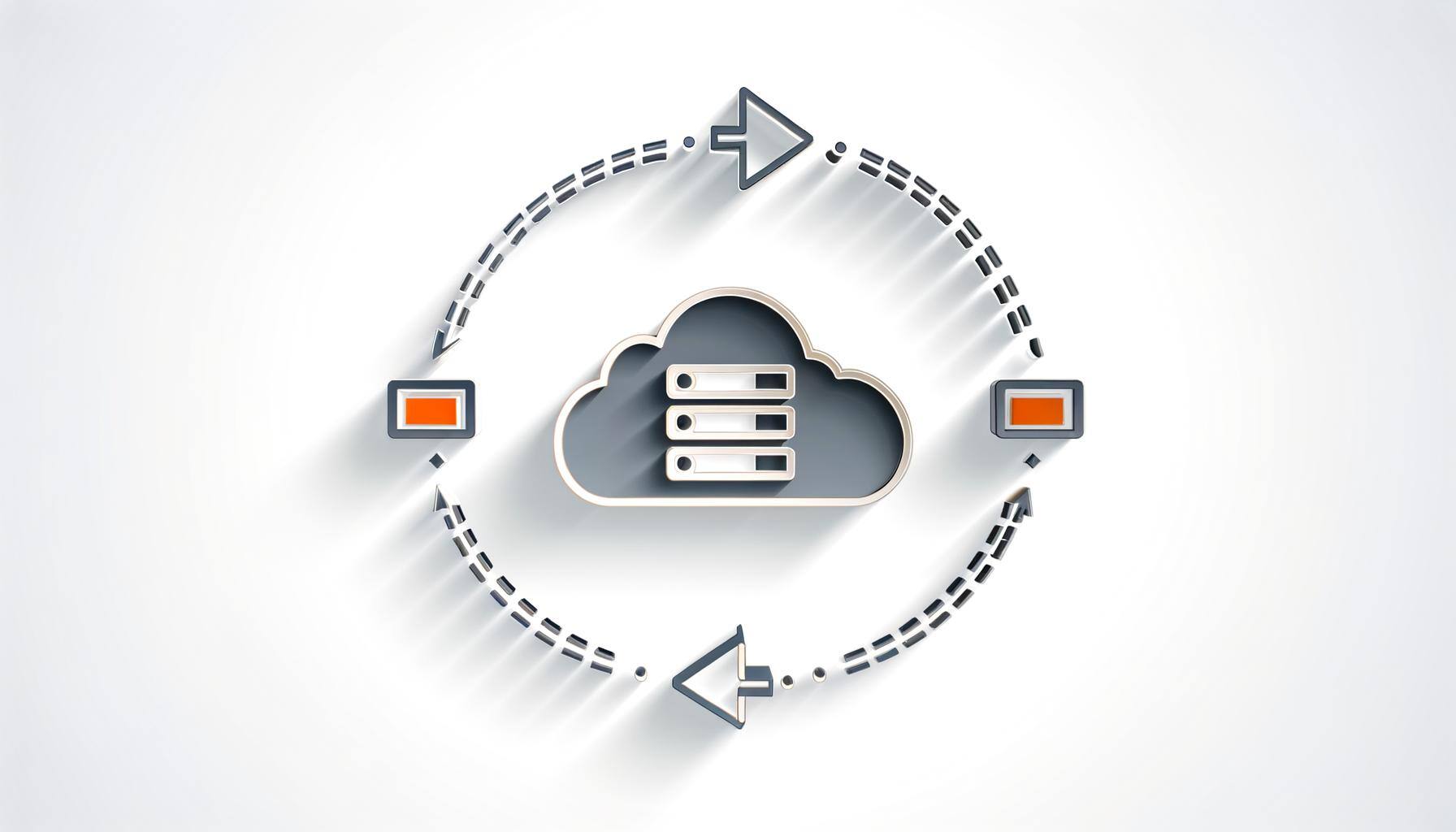 A clean, modern illustration on a white background featuring a cloud or server icon, with circular arrows representing the backup and recovery process