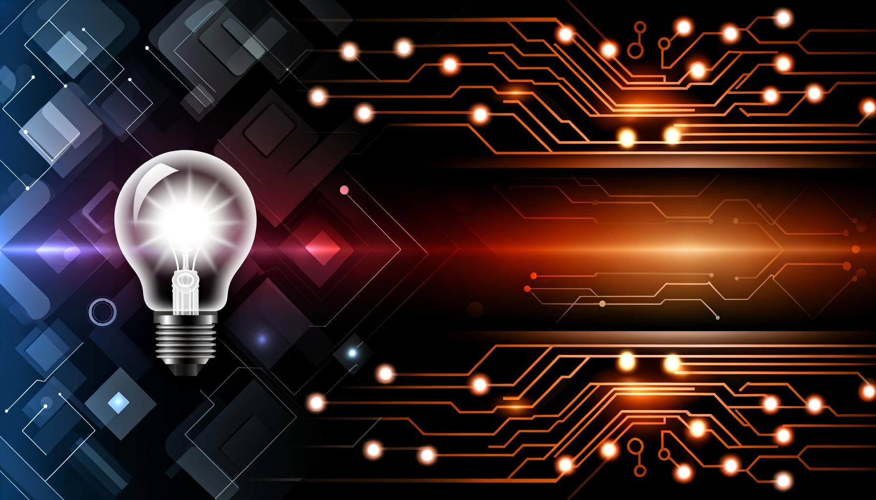 A sleek, futuristic tech background featuring interconnected digital circuits and glowing lines in orange and white, set against a dark black backdrop