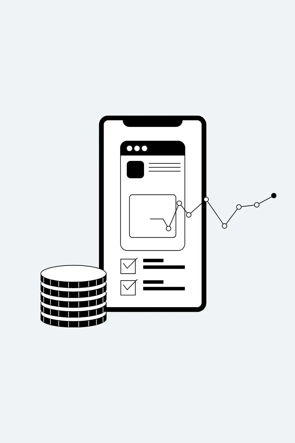 Graphic of a digital tablet and stacked coins representing IT budget planning and technology cost analysis.